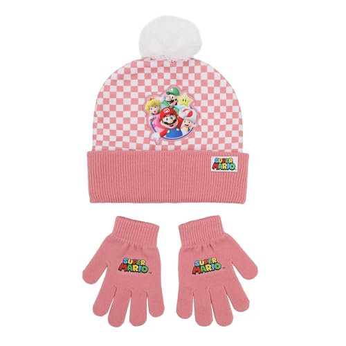 Super Mario Bros Character Circle Youth 2-Piece Cuff Beanie & Magic Gloves Set