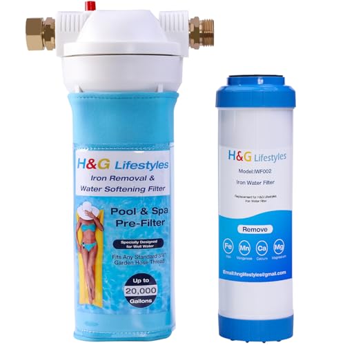 H&G lifestyles Iron Filter for Garden Hose,Water Softener Hose Filter for Filling Pool Spa Hot Tub, Design for Well Water,Iron with Standard 3/4' GHT Fitting,Up to 20,000 Gallons