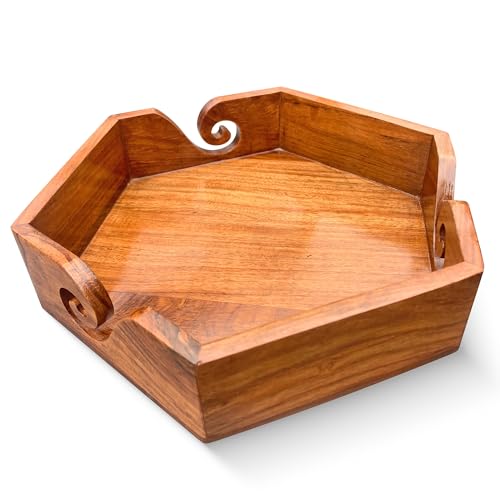 Image of Eunoia Wooden Yarn Bowl, Large 10 x 2.5 Inch Handmade Yarn Holder for Crocheting, Rosewood Decorative Knitting Bowl for Knitters with Wooden Crochet Hook and Travel Bag, Hexagon