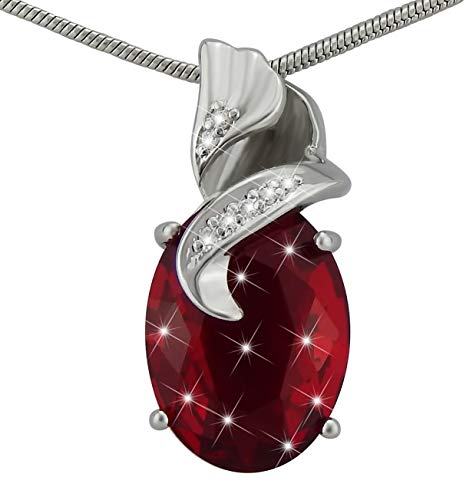 Hanessa Damen-Schmuck Edle Halskette Versilbert Rot Granat-Stein Tropfen Anhänger Geschenk zu Weihnachten für die Frau/Freundin