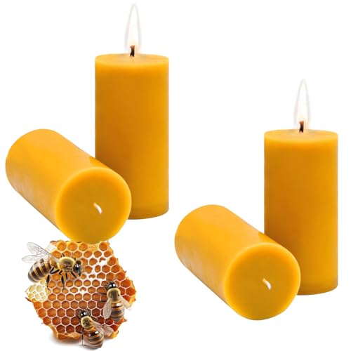 4 Pcs Stumpenkerzen aus 100% Bienenwachs, Groß 5.5x10cm...
