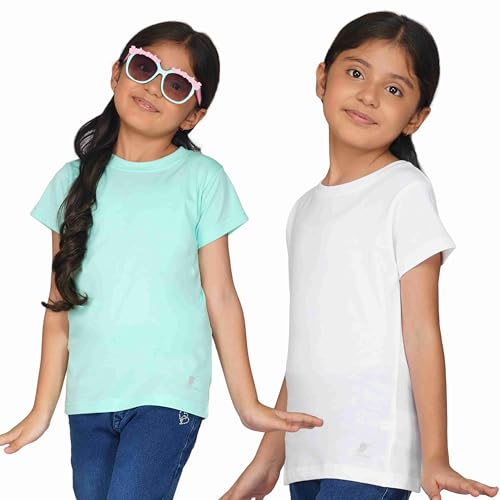 Image of Kids Round Neck T-Shirt Half Sleeves 100% Cotton Rich Soft Comfortable Fit Stylish Plain Color 1+1 Combo Original Brand Tshirt for Girls
