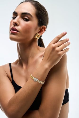Two Tone Cable Cuff Bracelet for Women Men Trendy Mixed Metal Cuff Bracelet Adjustable Twisted Open Statement Bracelets Jewelry3