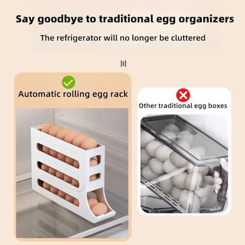 Image of Egg Holder for Refrigerator - 4-Layer Rolling Dispenser, Large Capacity Container Tray for 28 Eggs (White)