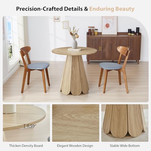 Image of 31.5 inch Round Dining Table for 2-4 People, Modern Small Kitchen & Dining Room Table with Pedestal Base, Space Saving Farmhouse Wood Table for Apartment & Small Spaces, Natural