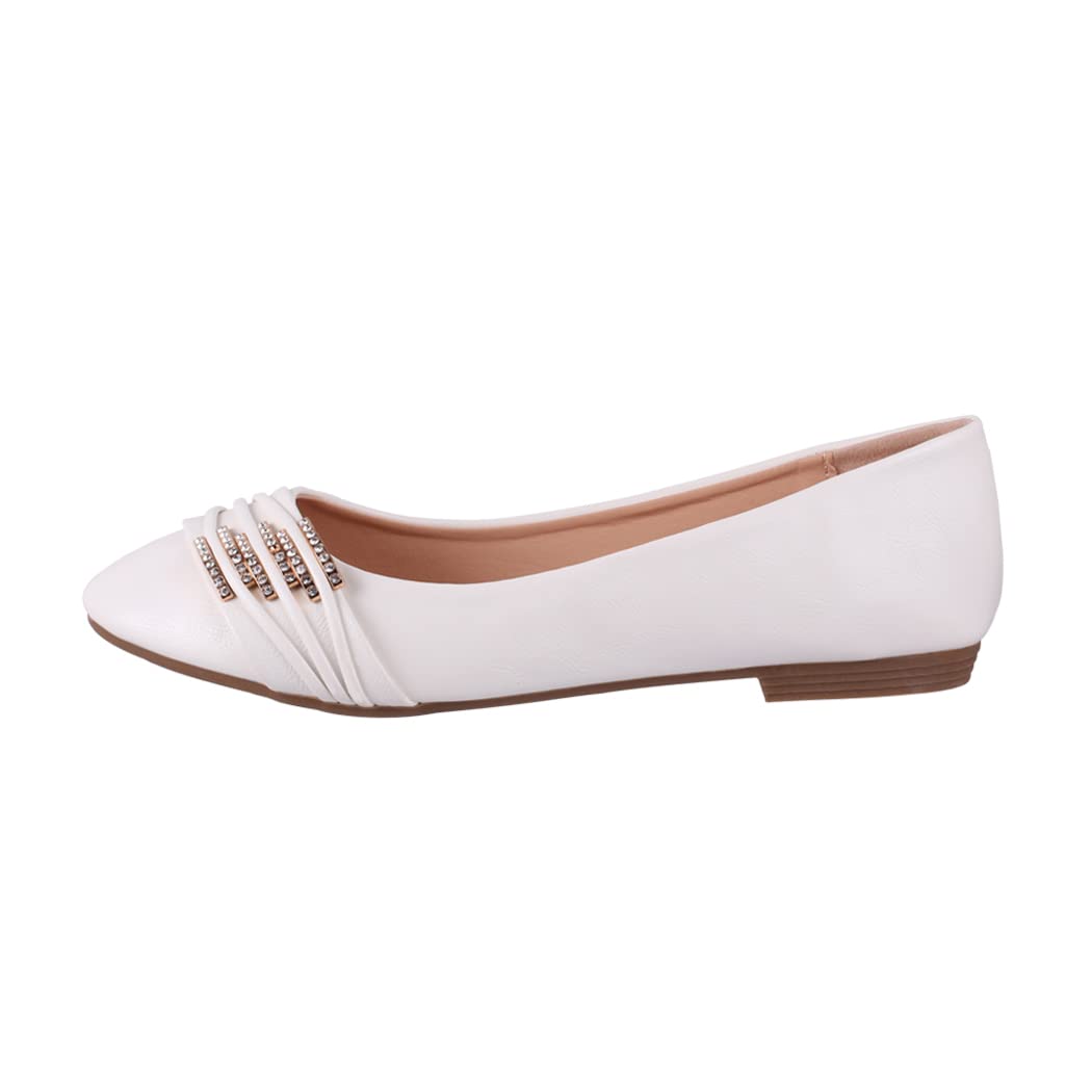 Elara Femmes Ballerines Confortable Cuir Optique Rhinestones Plat Chunkyrayan