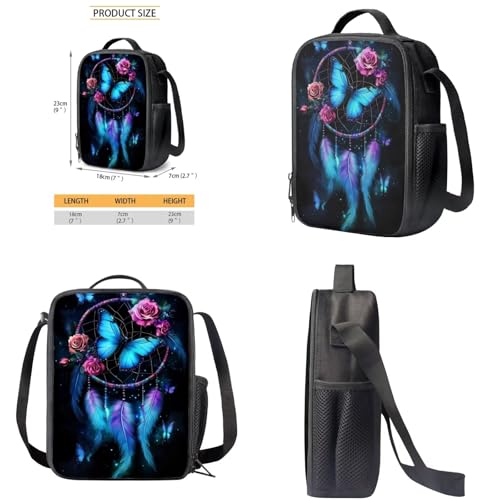 Dreamcatcher Butterfly Backpack for Girls 12-14 Aesthetic Girls Backpack with Lunch Box Pencil Case Water Bottle Sleeve for Elementary Middle School Teens Bookbag Set of 4 Pcs4