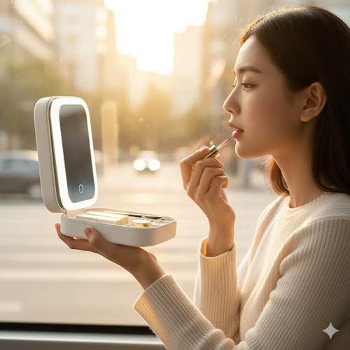 Image of HIMART Rechargeable Travel Makeup Vanity Mirror with LED Lights | Portable Lighted Cosmetic Mirror, 3 Color Lighting, Dimmable Touch Screen, USB Powered Beauty Mirror (Make up Mirror with Box)