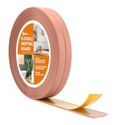 Quest Rodapiés Flexible Autoadhesivo, Rodapié Plegable para Cocina, Baño, Cinta de sellado - Perfil PVC, Estanco, Decorativo - 10 mm x 10 mm - (Marrón claro, 5m)