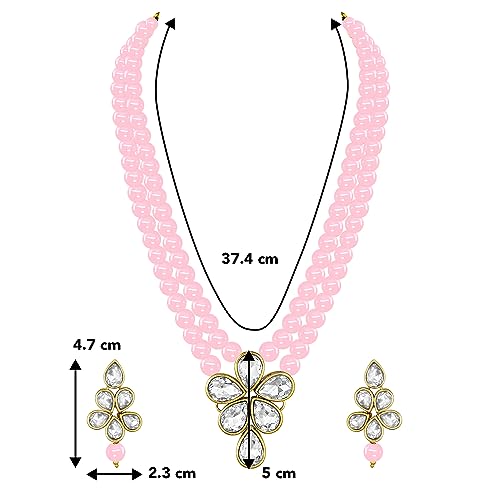 Image of Peora Crystal Faux Pearl Kundan Necklace & Jewellery Set Gift for Women