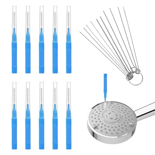 10pcs Shower Head Cleaning Tool, Shower Head Cleaner Picks with 10 Shower Head Cleaner Brush Gap Hole Anti-Clogging Cleaning Brush for Shower Head Nozzle (Blue)