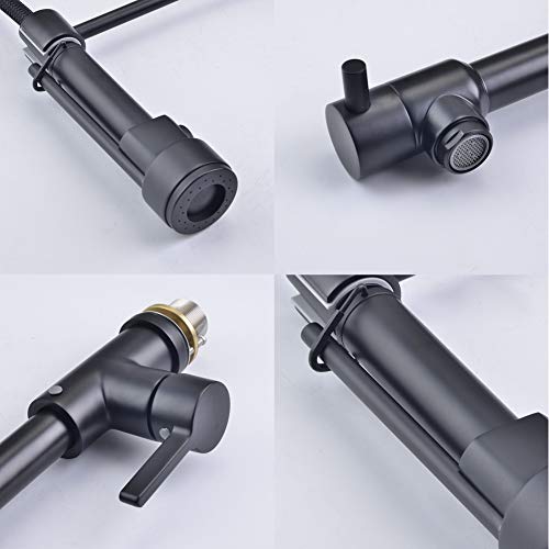 SHAMANDA Commercial Pre-Rinse Kitchen Faucet, High Arc Kitchen Sink Faucet with Pull-Out Spring Spout and Pot Filler, Matte Black, L40001-7 - Thumbnail 4