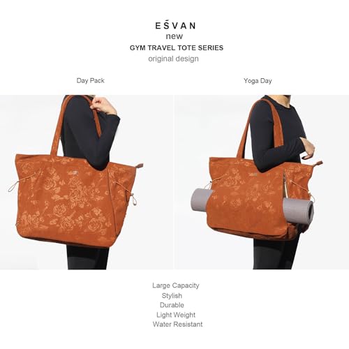 ESVAN Corduroy Yoga Tote Bag Gifts for Women Drawstring Yoga Mat Bag for Office Workout Travel Carryall Pilates Gym4