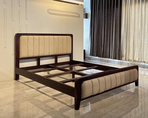 Image of Wood Vestal Sheesham Wood Bed with Upholstered Head & Foot, Solid Wood, Modern Design | King Size - (78 inchx72 inch) | Without Mattress & Side Tables | Low Highted | WS - DQ - 6' - D