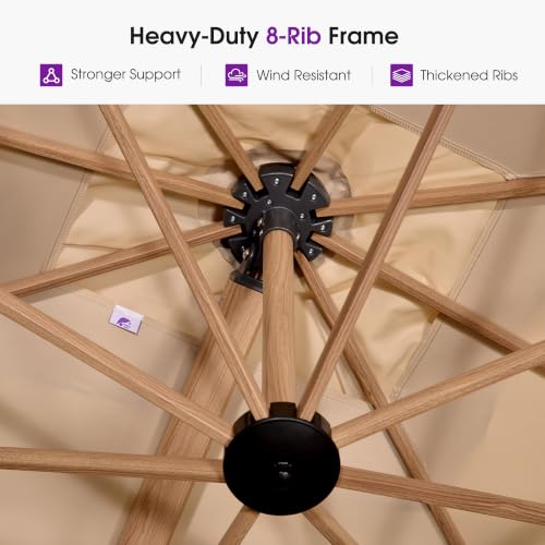 Image of PURPLE LEAF Patio Umbrella 9' x 12' 360 Rotation, Wood Grain, Beige