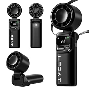 Lerat Ventilador turbo portátil de mano, mini ventilador de alta potencia de 5 velocidades, funciona con batería recargable de 4000 mAh, ventilador personal plegable 3 en 1 para viajes, playa, crucero