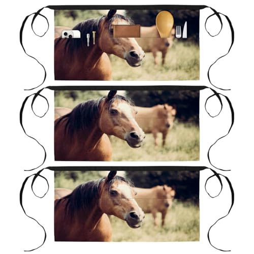 Tabliers courts de chef pour pâtisserie et cuisine au motif cheval de forêt