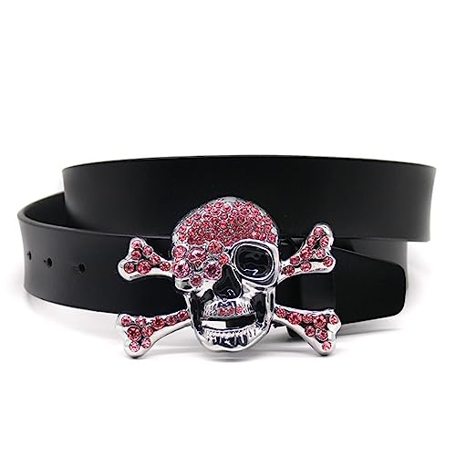 Ceinture cuir pleine fleur pour homme femme avec boucle tête de mort cristal