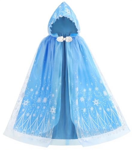 Hulaha Girls Princess Cape Kids Snowflake Play Cloak Girls Party Cape Costume for Halloween Cosplay Christmas Ice Blue 5-7Years
