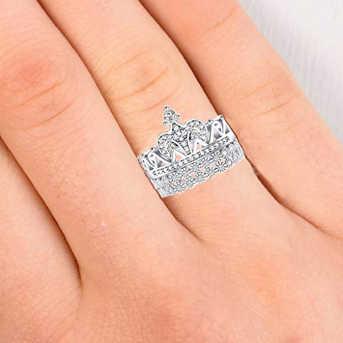 2.40ct Real 925 Sterling Silver 14k gold plated Cubic Zircon Wedding Engagement Princess Tiara Queen Crown 2pc set Love Ring The best gifts for Women4