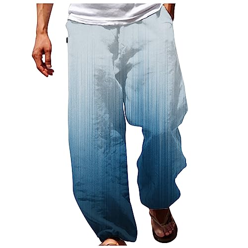 Mens Joggers Sweatpants Gradient 3D Novelty Graphic Print Pants Casual Loose Fit Athletic Trousers with Pockets Light Blue