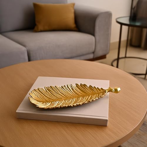 Image of MARKET 99 Decorative Golden Tray | Aluminium Embossed Designer Dish for Home Decor & Table Use | Ideal Christmas Gift for Home, Housewarming, Diwali, Weddings, Festivals & Modern Living Room Styling