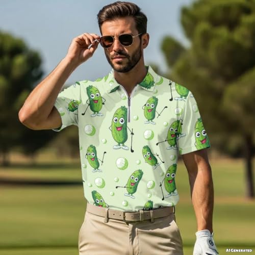 Couples Pickle Cartoon Golf Shirts
