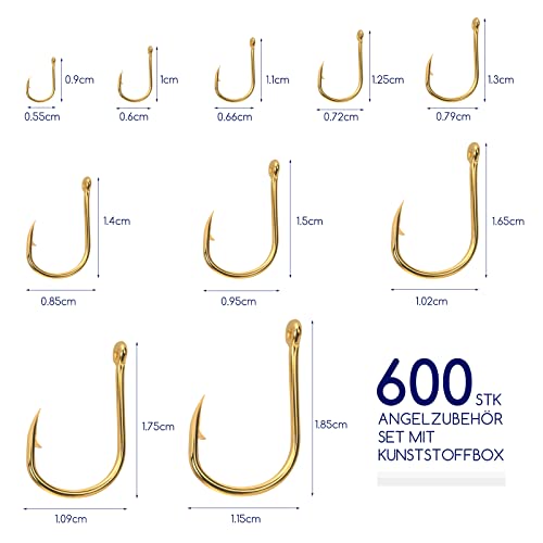 600 Angelhaken Set in 10 Größen (#3 - #12), Angelzubehör Set mit Öse und Kunststoffbox für Angler, Korrosionsbeständiger… – Bild 3
