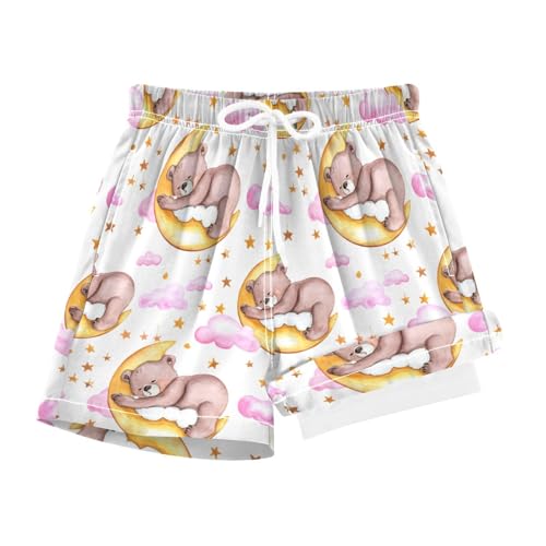 YANENDIE Boy Swim Trunks with Compression Liner Watercolor Sleeping Bears Boys Swim Shorts Quick Dry Beach Shorts