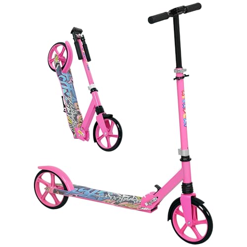 Scooter para niños AIYAPLAY, patinete plegable con manillar ajustable, rueda grande de 200 mm, guardabarros trasero, regalo para niños y niñas de 6 a 12 años, rosa