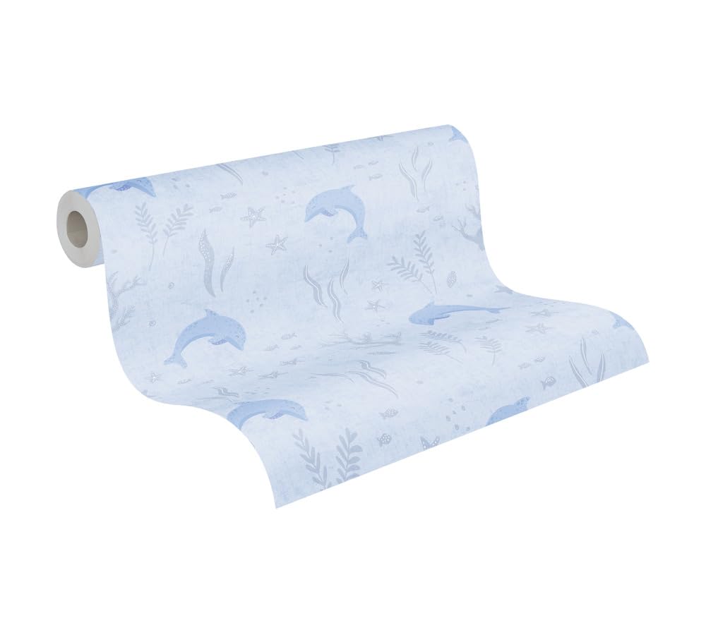 A.S. Création Lilly & Luis Non-Woven Wallpaper with Animals in Blue, White - 10,05 x 0,53 m Wallpaper for Kids - 771321