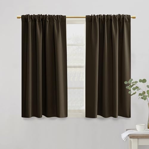 PANELSBURG Dark Brown Waterproof Window Curtains 42 Inch Length for Bathroom Set,Blackout Privacy Short Curtain for Small Bedroom Kitchen