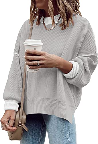 Image of Womens Oversized Sweaters Fall 2026 Fashion Clothes Colorblock Knit Tops | ETCYY Striped Sweaters For Women Trendy,Batwing Sleeve Oversized Sweater Pullover Tops,Cute,Spring Winter Fall Outfits