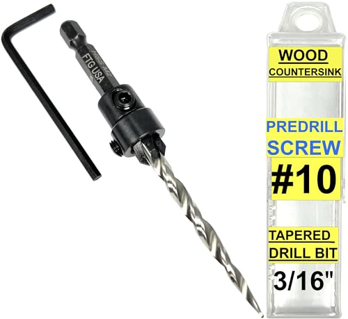 Image of FTG USA #10(3 /16 inch) Tapered Wood Countersink Drill Bit w / 3 /8 inch Collar & Case | Adjustable 3 /8 inch depth stop collar helps control hole depth. Includes sharp tapered countersink bit and storage case