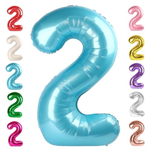 Image of 2 Balloon Numbers Birthday Decorations, 40In Pearl Blue Balloons for Party | Eye-catching Appearance, Perfect Decorative Centerpieces, Convenient Self-sealing Structure, Widely for Various Occasions
