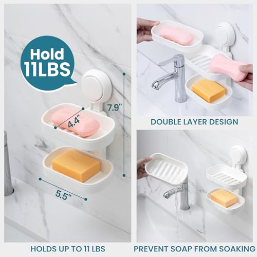 Taili Corner Shower Caddy + Soap Dish Removable Suction Cup Shower Caddy Bathroom Shower Organizer Soap Bar Drill-Free Bathroom Bedroom Organizer Set Suction Basket Suction Shelf thumb #3
