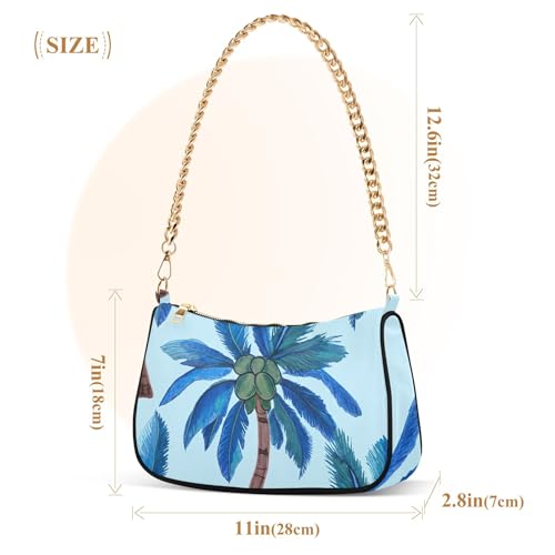 Tropical Palm Trees Blue Casual Hobo Purse Women Tote Handbag Moon Colorful Shoulder Bag Zipper Closure3