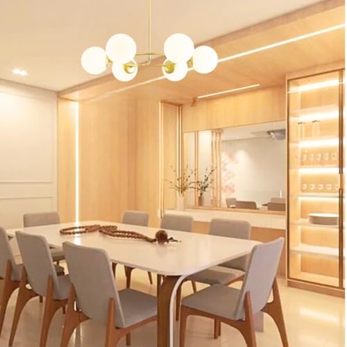 Gimpo, Lustre 75x68cm Fibonacci Jabuticaba 6 Globos Vidro Metal Dourada Luminária Teto Gimpo KJDD-E-