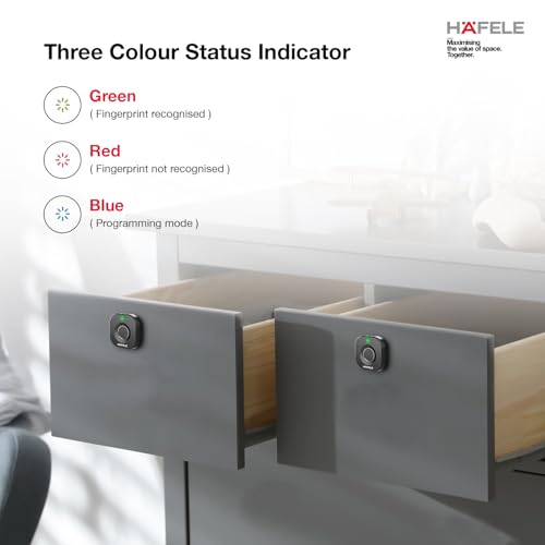 Image of Hafele Kabi-Block Cabinet Lock, Matt Black, Capacitive Fingerprint Access, Status Indicator, Smart Lock for Cabinets and Drawers