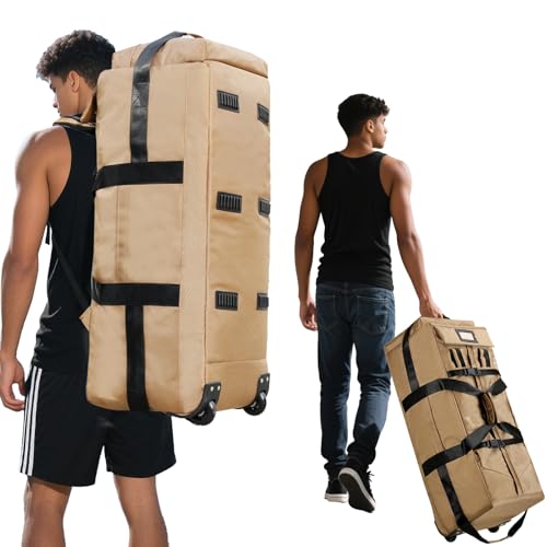 Mochila de Viagem 80L com Rodas Silenciosas, Alça Telescópica e Compartimentos — Tática Impermeável, Ideal para Homens e Mulheres