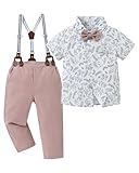 SANMIO Toddler Baby Boy Clothes Suit Gentleman Wedding Outfits, Formal Dress Shirt with Bowtie + Suspender Pants 1-5 Years