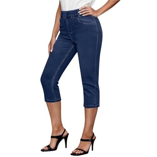 Pantalon d'été pour femme taille élastique coupe 3/4 avec poches pratiques