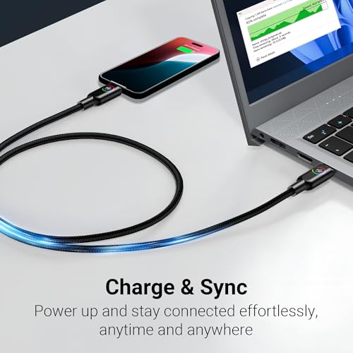Image of Zebronics Wattz 60CC3 Type-C to Type-C Braided Cable, PD 60W, Upto 480Mbps Data Sync, 1 Meter, Durable, Charge & Sync, Rapid Charging, Multicolor Breathing LED, For Laptops, Tablets, Mobiles (Black)