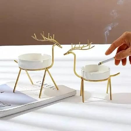 CORALTREE Ceramic and Metal Frame Ash Tray, for Home Office Hotel and Restaurant (Deer style)-picture-20