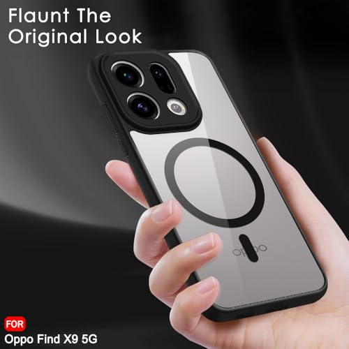 Image of TheGiftKart Hybrid Shockproof Back Cover Case for Oppo Find X9 5G Compatible with MagSafe | Hard Back Cover for Oppo Find X9 5G (PC & TPU, Transparent Clear Back, Black Sides)