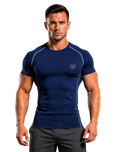 Image of CHKOKKO Men's Compression Gym T-Shirt for Running, Workout, Training, Sports & Activewear | Quick Dry Breathable Stretch Fabric | Body Fit Half Sleeve Athletic Sports Tee for Men