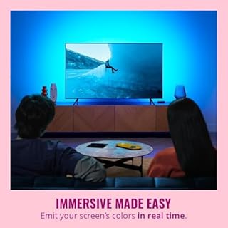 WiZ HDMI Sync Box with TV Backlight – Syncs Light to Your Movies, Games and Music - HDMI 2.0 – Supports 4K at 60Hz - RGBIC LED Strip for 75-85 Inch TVs - App/Voice Control, Works with Google and Alexa