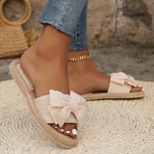 Women's Bow Knot Flat Sandals Summer Beach Cute Flats Slides Slippers Comfy Indoor Open Toe Slide4