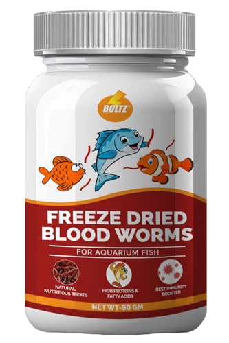 BOLTZ All Life Stages Freeze Dried Blood Worms Fish Food 50 Grams For Bettas, Tetras, Arowana, Flowerhorn, Oscar Fish (50 Gm)