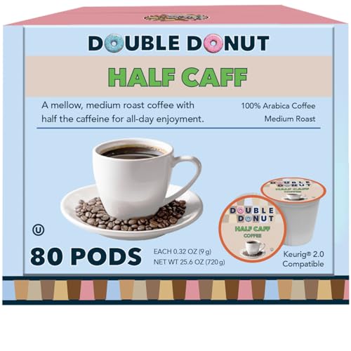 Double Donut Coffee Half Caff Coffee Pods, Single Serve Half Caffeine Coffee Pods For Keurig K Cup...